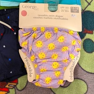 3/$15 NWT George baby girl reusable swim diaper size 12-18 months purple suns